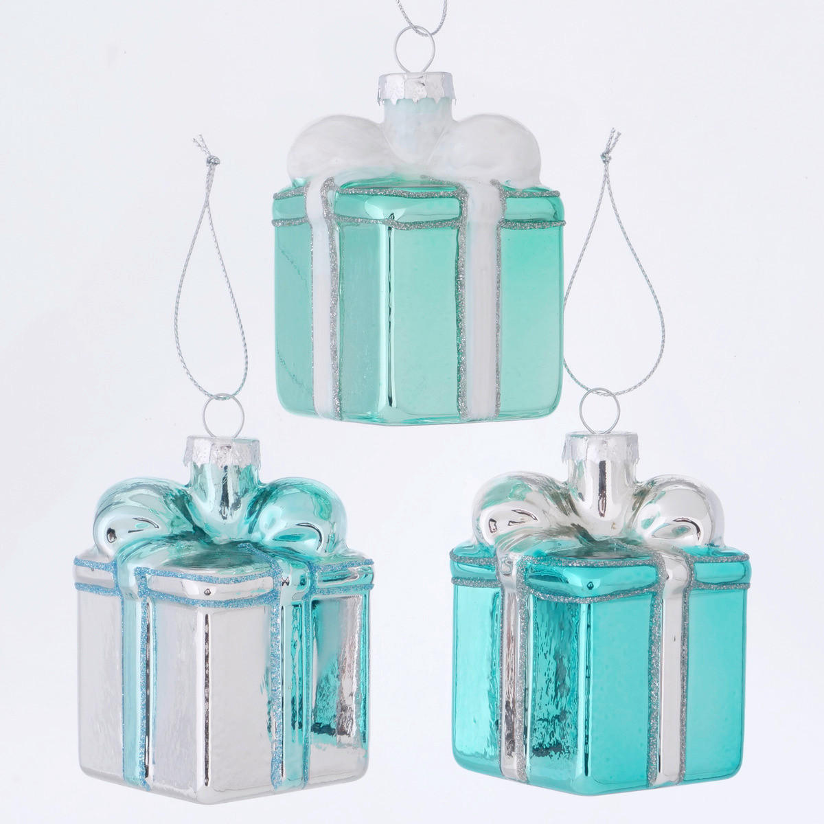 CHRISTBAUMANHÄNGER  - Türkis/Silberfarben, Basics, Glas/Textil (5/5/9cm)