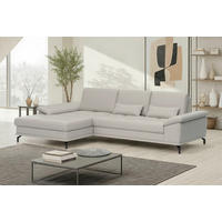 ROHOVÁ SEDAČKA, koža, svetlosivá - čierna/svetlosivá, Basics, kov/koža (176/301cm) - Sit & More