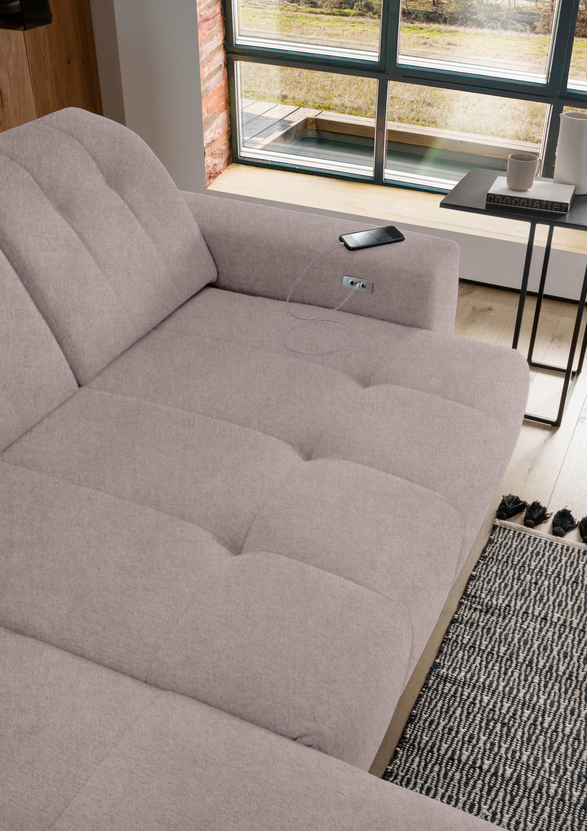 ECKSOFA in Mikrofaser Taupe  - Taupe/Schwarz, Modern, Textil/Metall (180/258cm) - Livetastic