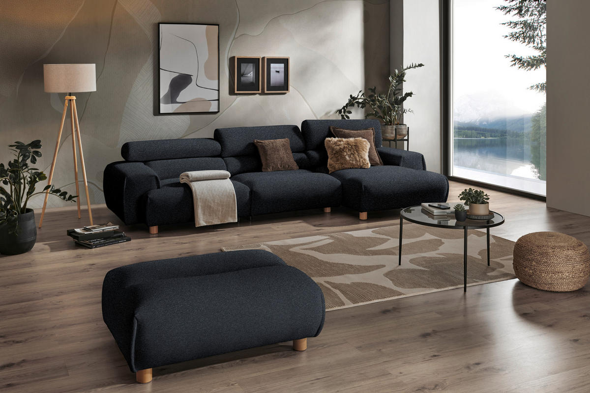 ECKSOFA in Velours Anthrazit  329/150 cm  - Anthrazit/Buchefarben, Design, Holz/Textil (329/150cm) - Lomoco