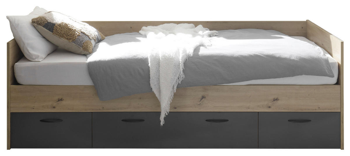POSTELJA 90 cm   x 200 cm  , leseni material barve grafita, hrast artisan  - barve grafita/hrast artisan, Konvencionalno, leseni material (204/65/95cm) - Hom`in
