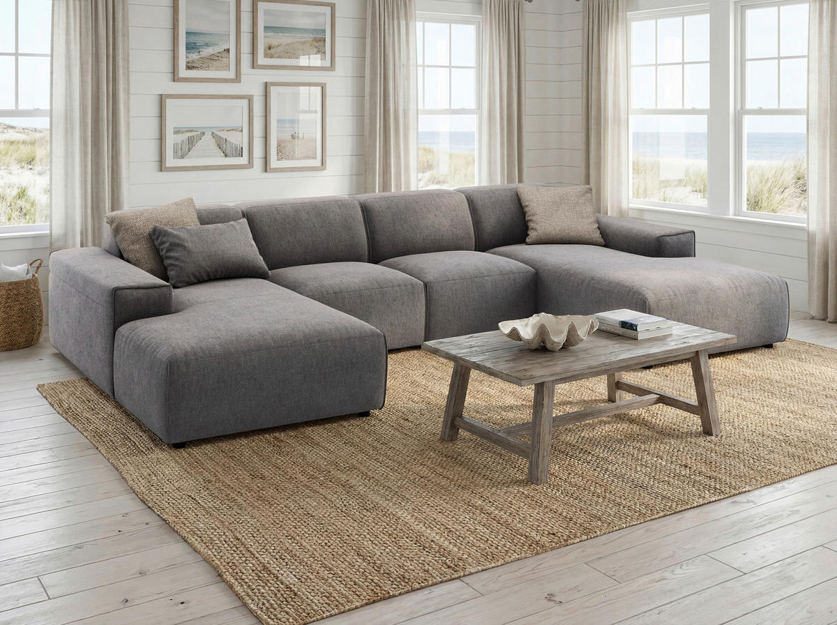 WOHNLANDSCHAFT Graubraun Cord  - Graubraun/Schwarz, MODERN, Kunststoff/Textil (189/340/189cm) - Pure Home Lifestyle