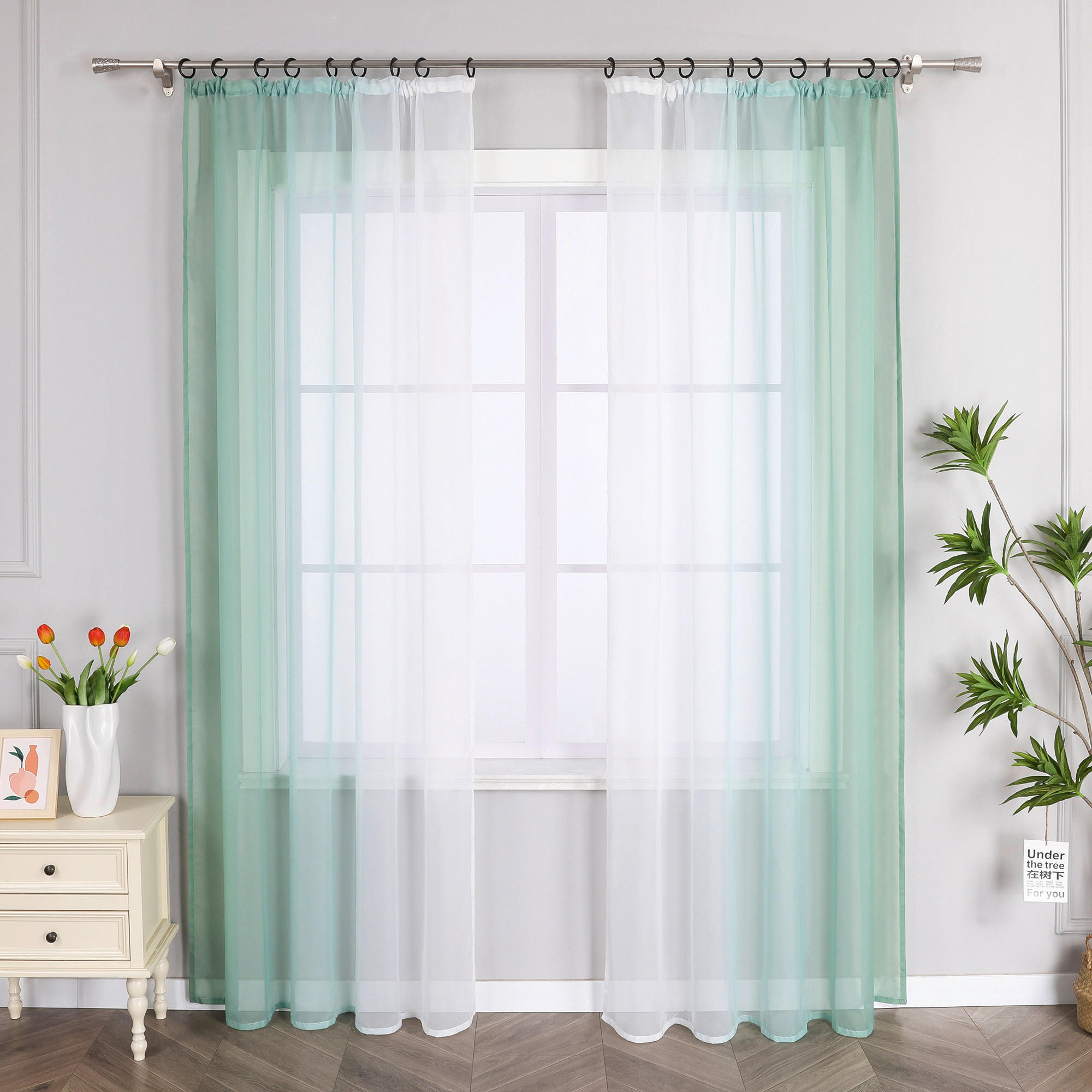 FERTIGVORHANG  transparent  140/145 cm   - Türkis/Weiß Hochglanz, Basics, Textil (140/145cm)