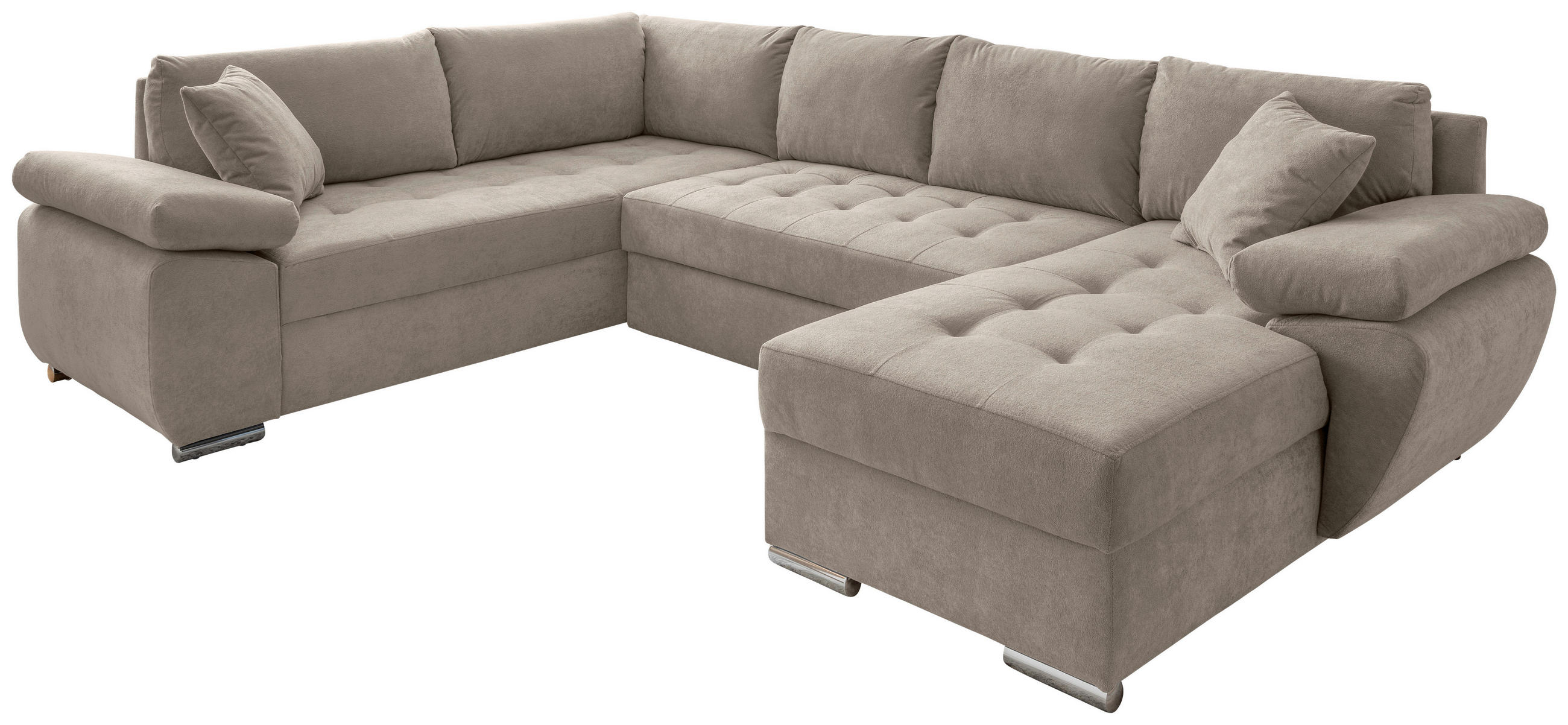Wohnlandschaft Taupe Mikrofaser  - Taupe/Chromfarben, KONVENTIONELL, Textil/Metall (219/305/157cm) - Livetastic