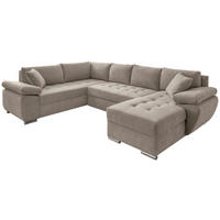 Wohnlandschaft in Mikrofaser Taupe  - couleur chromée/taupe, Konventionell, textile/métal (219/305/157cm) - Livetastic