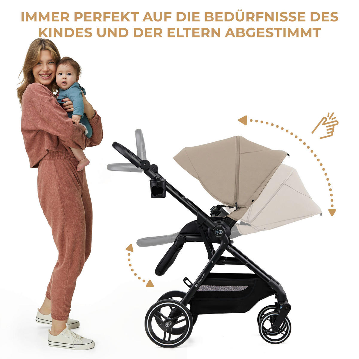 KINDERWAGEN Yoxi 3in1  - Schwarz Hochglanz/Beigebraun, Basics, Kunststoff/Textil (107/59/97cm) - Kinderkraft