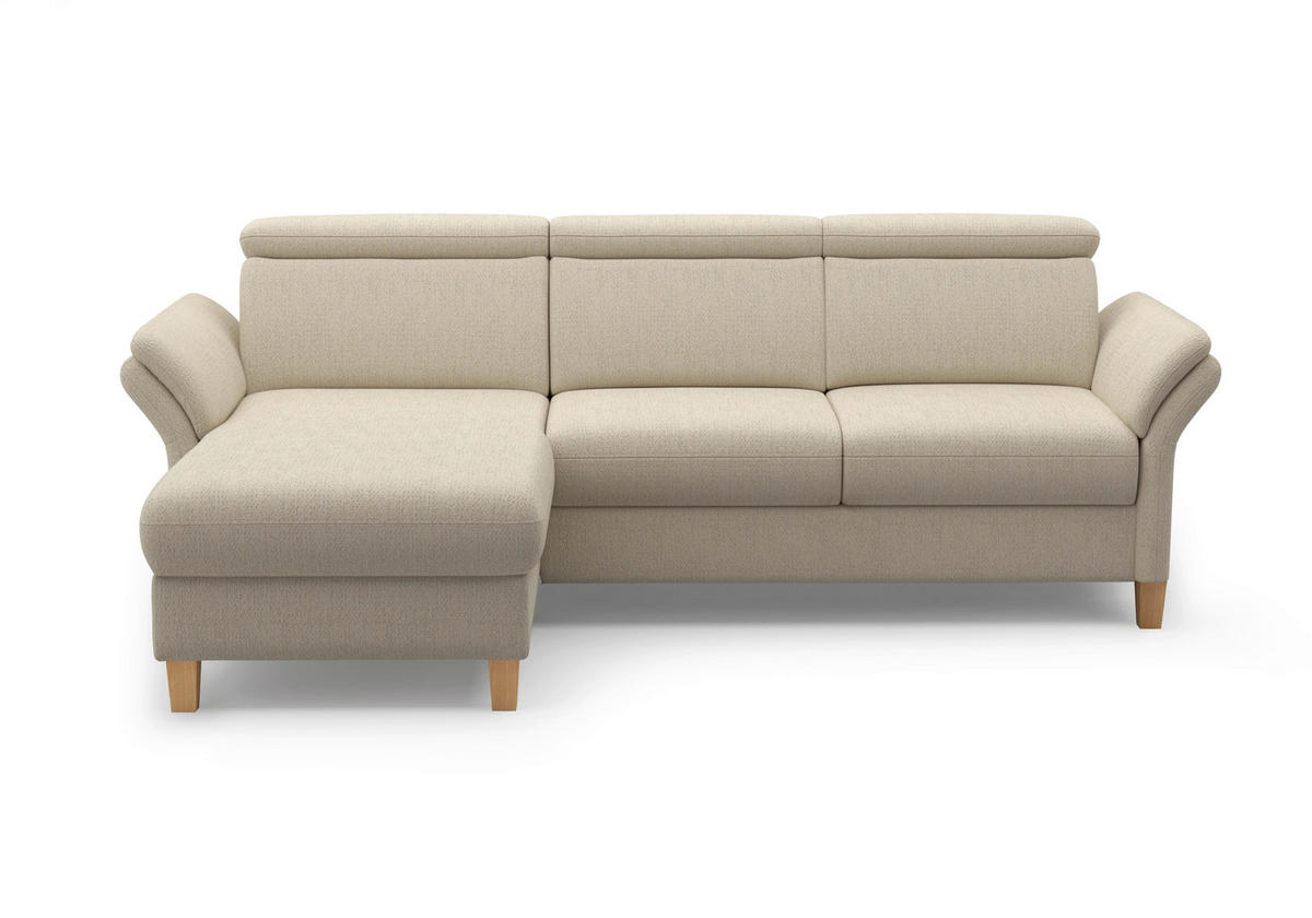 ECKSOFA GLENDALE E in Chenille Sandfarben  166/253 cm  - Sandfarben/Eichefarben, KONVENTIONELL, Holz/Textil (166/253cm) - Sit & More