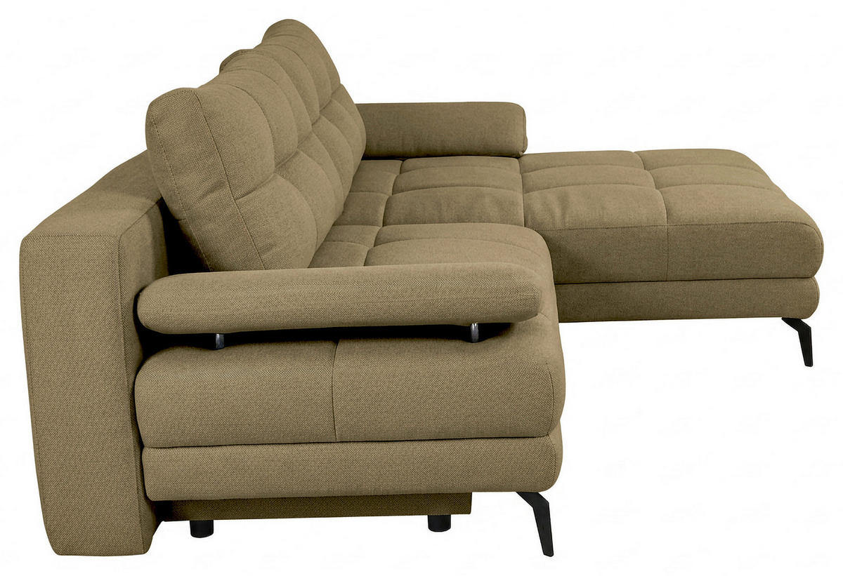 ECKSOFA Olivgrün Struktur Rückenkissen, Bettkasten, Schlaffunktion, Rücken echt, Armteilverstellung, Liegefläche im Originalstoff  - Beige/Schwarz, MODERN, Textil/Metall (263/181cm) - Carryhome