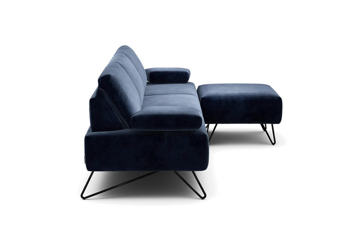 3-SITZER-SOFA Samt Dunkelblau  - Schwarz/Dunkelblau, Design, Textil/Metall (234-264/85/86-94cm) - SENSOO