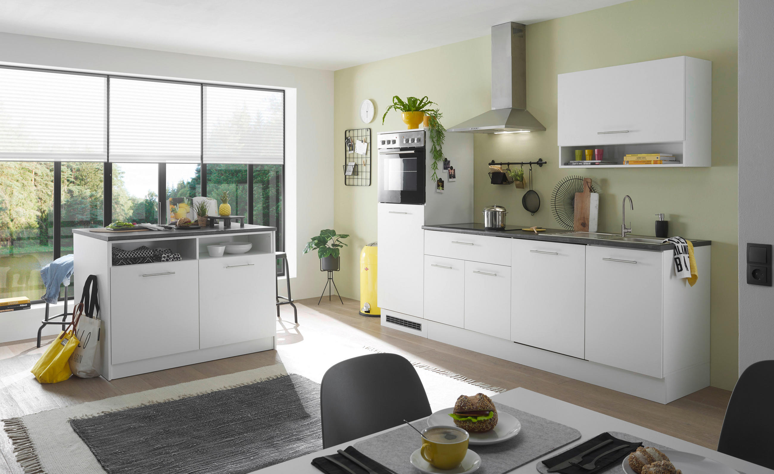 BUCĂTĂRIE FĂRĂ ELECTROCASNICE  - alb/culoare inox, Konventionell, metal/material pe bază de lemn (260cm) - MID.YOU