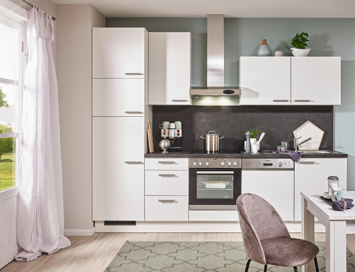 KÜCHENBLOCK 290 cm   in Weiß, Dunkelgrau  - Edelstahlfarben/Dunkelgrau, KONVENTIONELL, Holzwerkstoff/Metall (290cm) - Xora