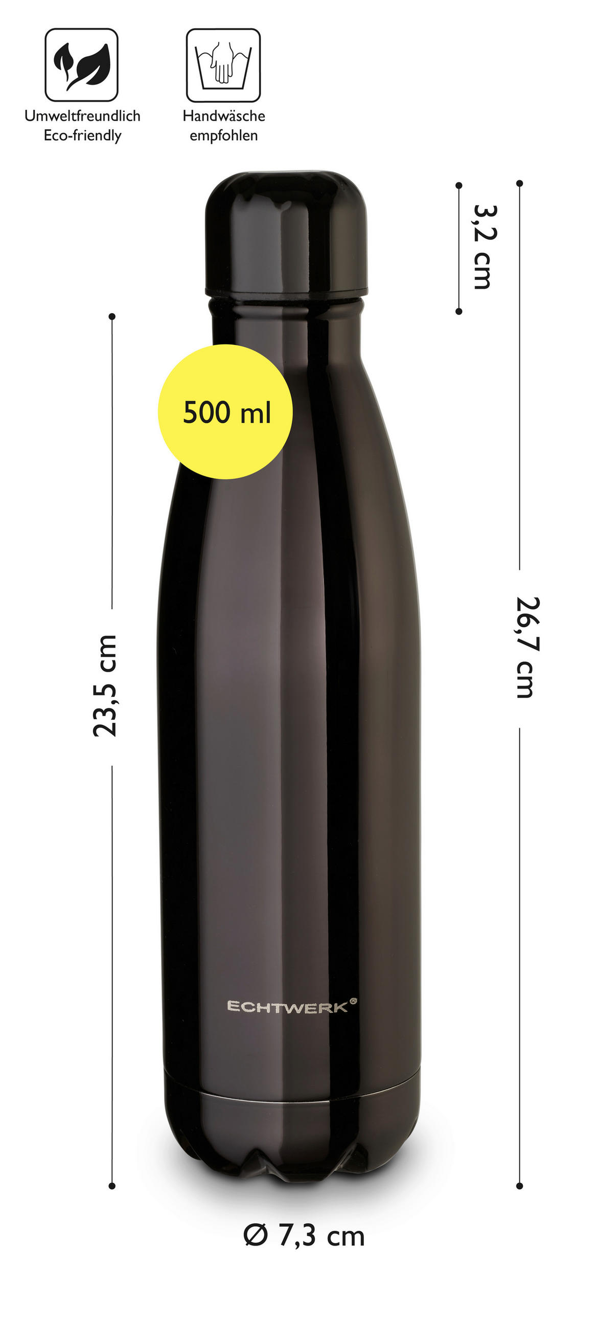TERMOSFLASKA 0,5 l  - svart högglans, Basics, metall (26,7/7,3/26,7cm) - Echtwerk