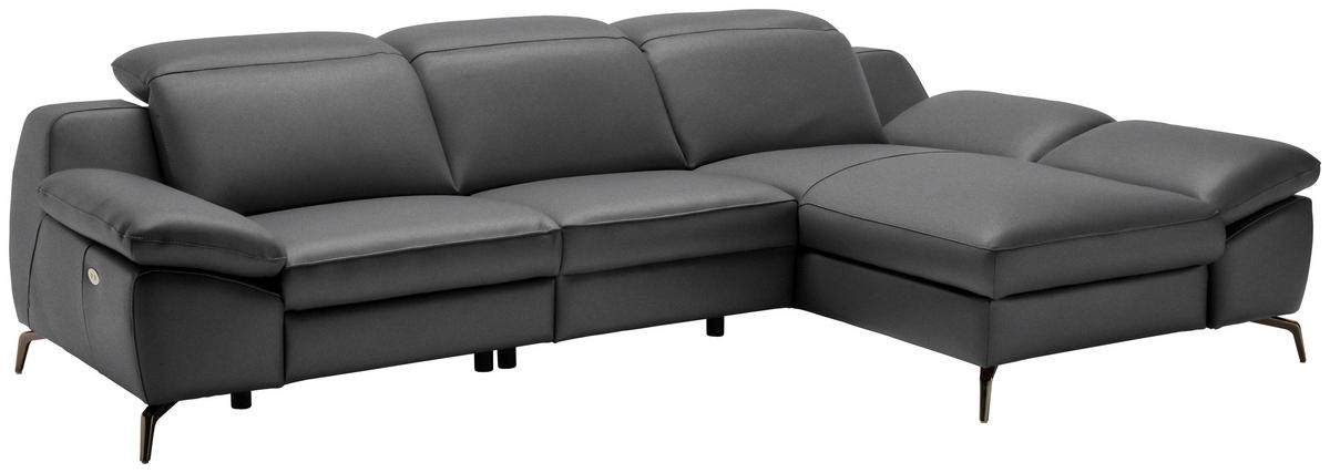 ECKSOFA in Echtleder Anthrazit  286/183 cm  - Anthrazit/Schwarz, Design, Leder/Metall (286/183cm) - Celina Home
