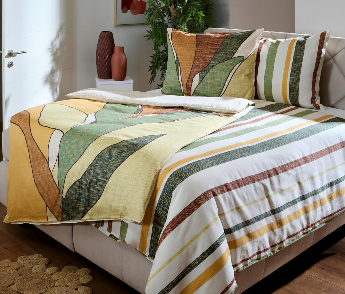 BETTWÄSCHE COSLADA Satin 140/200 cm  - Grün, Natur, Textil (140/200cm) - Bio:Vio
