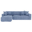 ECKSOFA in Samt Hellblau  - Chromfarben/Hellblau, KONVENTIONELL, Kunststoff/Textil (195/293cm) - Carryhome