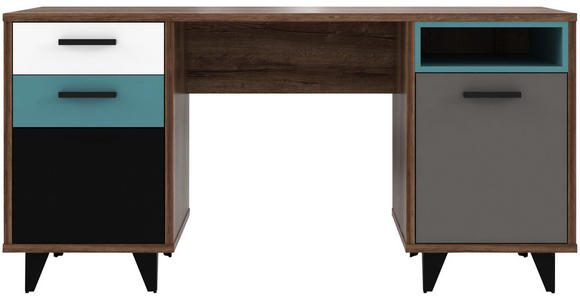 SCHREIBTISCH 150/60/74 cm in Grau, Grün, Schwarz, Weiß, Eichefarben - Smaragdgrün/Eichefarben, Design, Holzwerkstoff/Kunststoff (150/60/74cm) - Carryhome