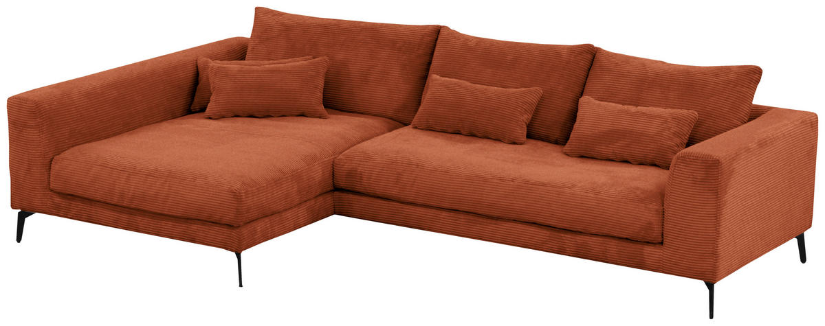 ECKSOFA in Cord Kupferfarben  - Schwarz/Kupferfarben, Design, Textil/Metall (172/313cm) - Livetastic