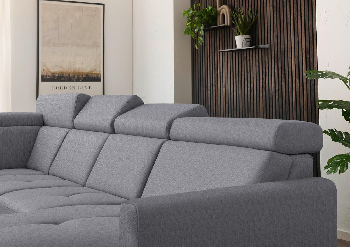 WOHNLANDSCHAFT Flachgewebe Grau  - Schwarz/Grau, Konventionell, Textil/Metall (215/333/174cm) - Beldomo System