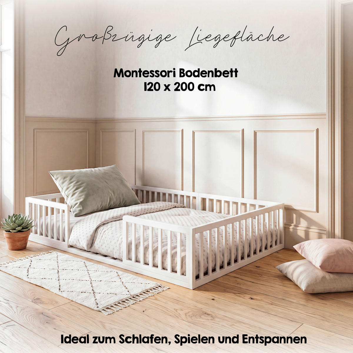 BODENBETT 120/200 cm  in Weiß  - Hellbraun/Kaschmir, Basics, Holzwerkstoff (120/200cm) - Roba