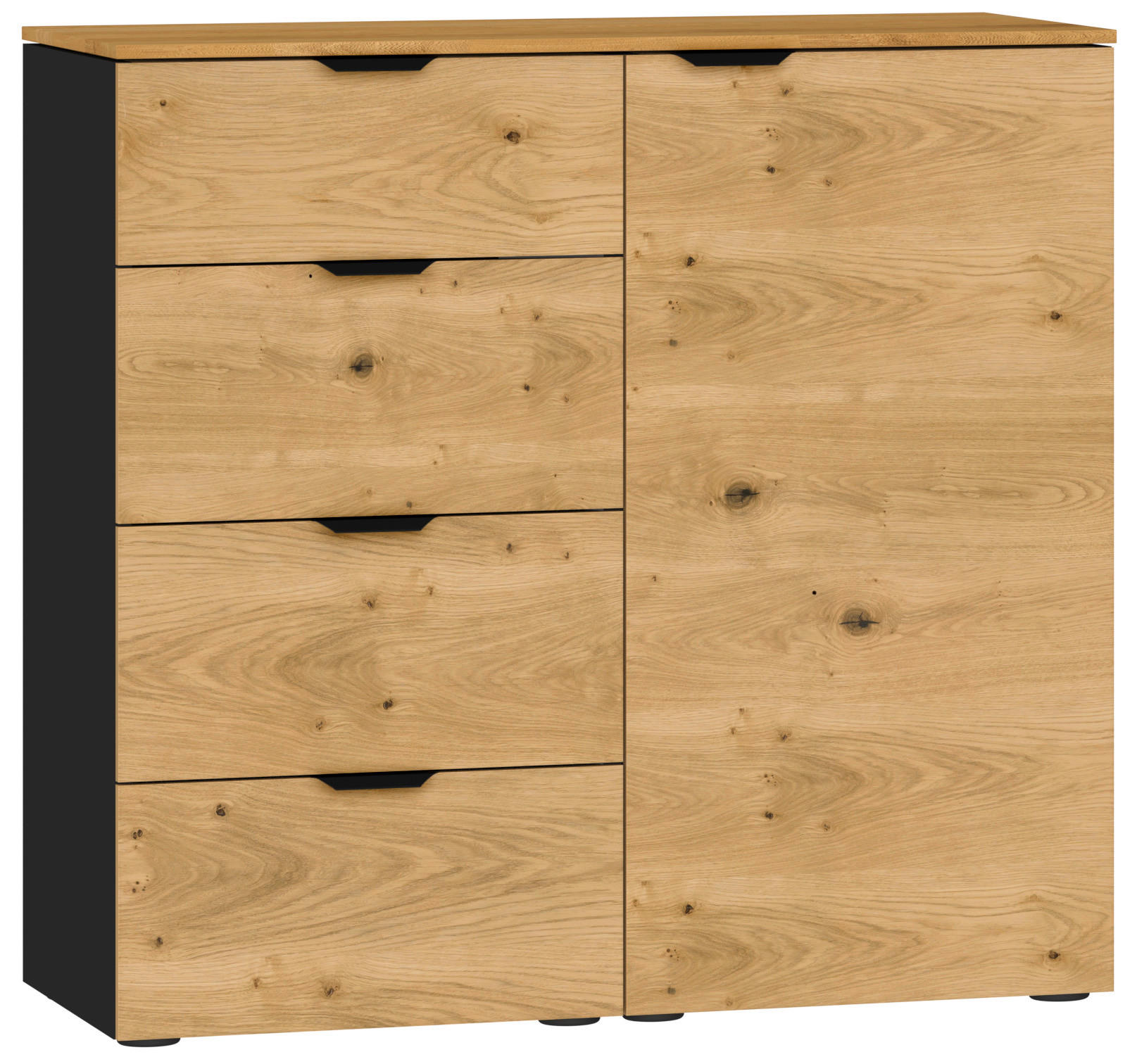 KOMMODE 90/87/43 cm Eiche furniert  - Eichefarben/Schwarz, Design, Holz/Holzwerkstoff (90/87/43cm) - Jutzler