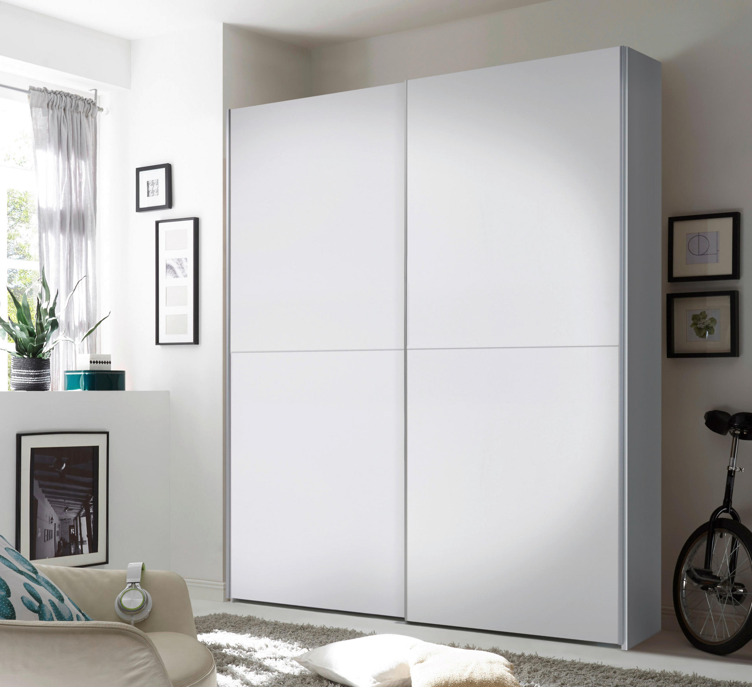 OMARA Z DRSNIMI VRATI, bela  - srebrne barve/bela, Moderno, leseni material (170/195/59cm) - Ti'me