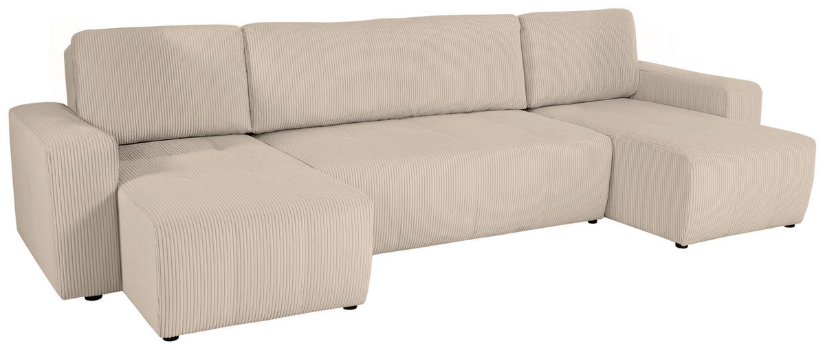 Wohnlandschaft inkl. Funktion Beige Cord  - Beige/Schwarz, KONVENTIONELL, Textil (146/317/146cm) - Xora