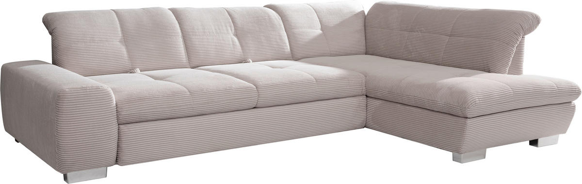 ECKSOFA Hellgrau Cord  - Chromfarben/Hellgrau, Design, Kunststoff/Textil (292/212cm) - SetOne by Musterring