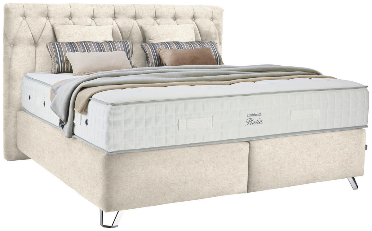 BOXSPRINGBETT 180/200 cm  in Creme  - Silberfarben/Creme, Konventionell, Textil/Metall (180/200cm) - Ambiente
