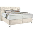 BOXSPRINGBETT 180/200 cm  in Creme  - Silberfarben/Creme, KONVENTIONELL, Textil/Metall (180/200cm) - Ambiente