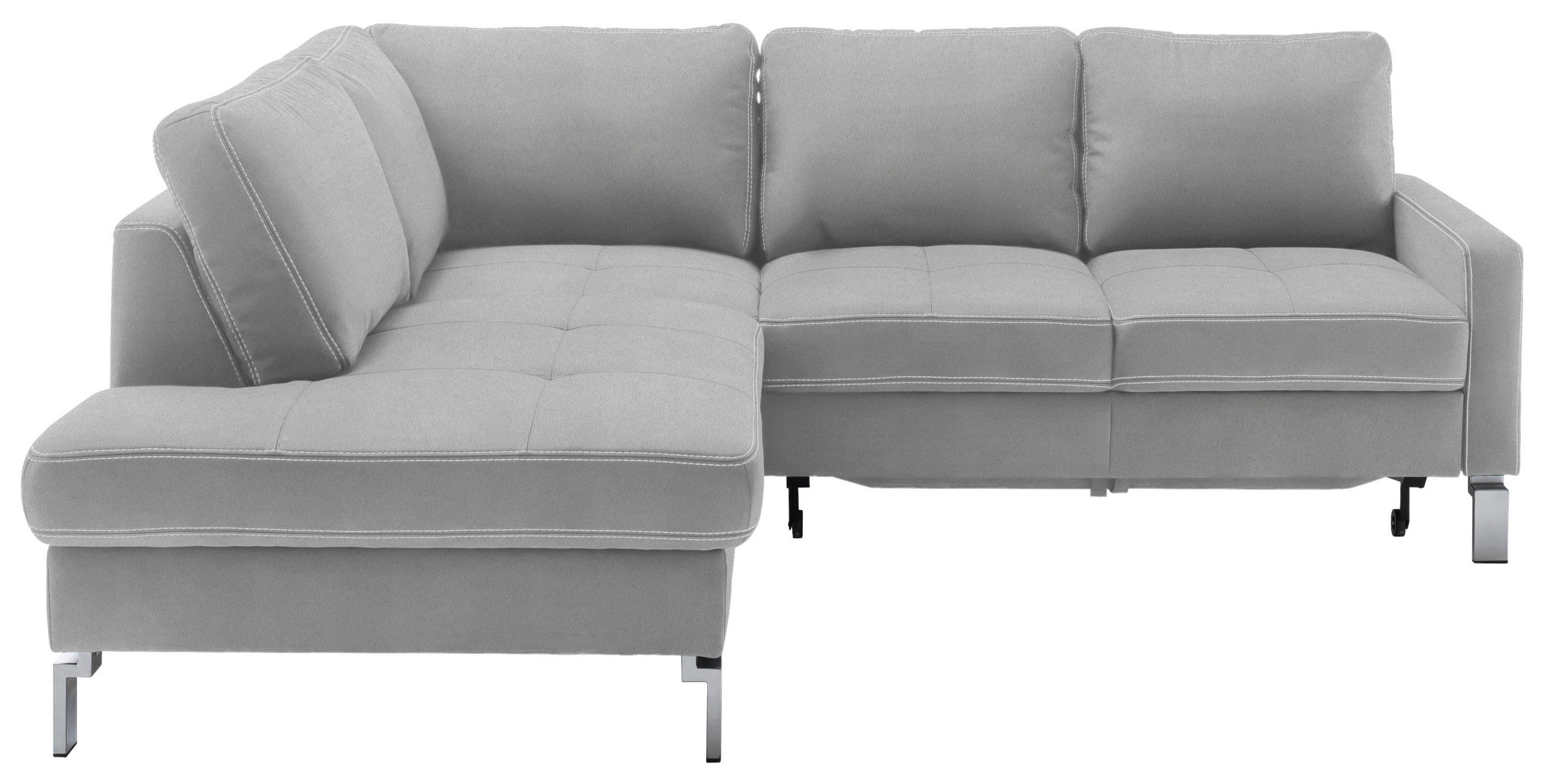 ECKSOFA in Mikrofaser Hellgrau  200/229 cm  - Chromfarben/Beige, Design, Textil/Metall (200/229cm) - Pure Home Lifestyle