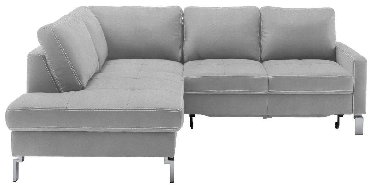 ECKSOFA in Mikrofaser Hellgrau  200/229 cm  - Chromfarben/Beige, Design, Textil/Metall (200/229cm) - Pure Home Lifestyle