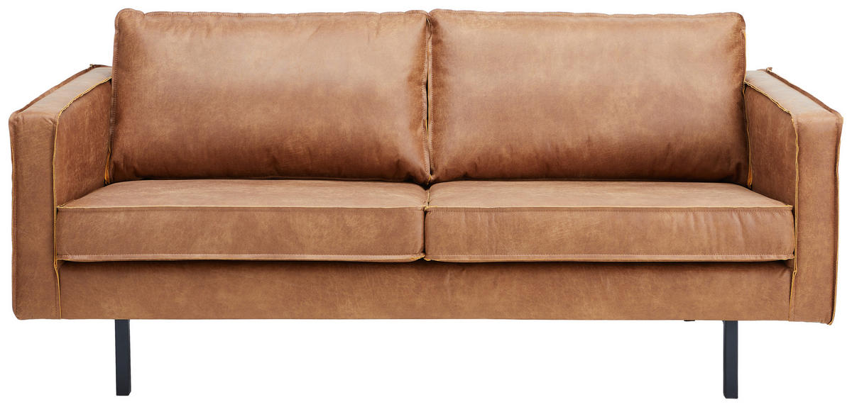 2,5-SITZER Kombination Echtleder/Stoff Mikrofaser Cognac  - Cognac/Schwarz, Design, Leder/Textil (190/85/86cm) - Ambia Home