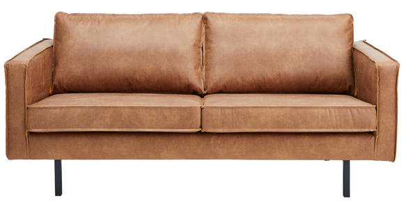 2,5-SITZER Kombination Echtleder/Stoff Mikrofaser Cognac  - Cognac/Schwarz, Design, Leder/Textil (190/85/86cm) - Ambia Home