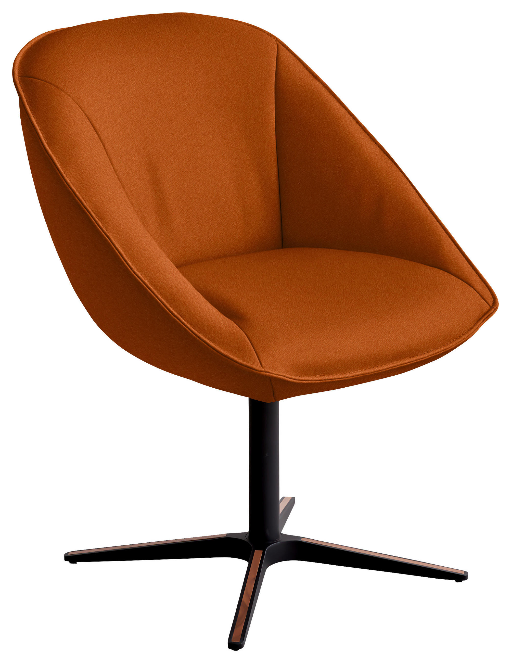 ARMLEHNSTUHL  Beinauswahl, Lederauswahl, Stoffauswahl, inklusive Armlehnen, automatische Rückholfunktion, gepolsterte Armlehnen, Sitzfläche 320° drehbar  Echtleder  - Cognac/Schwarz, Design, Leder/Holz (63/88/70cm) - Koinor