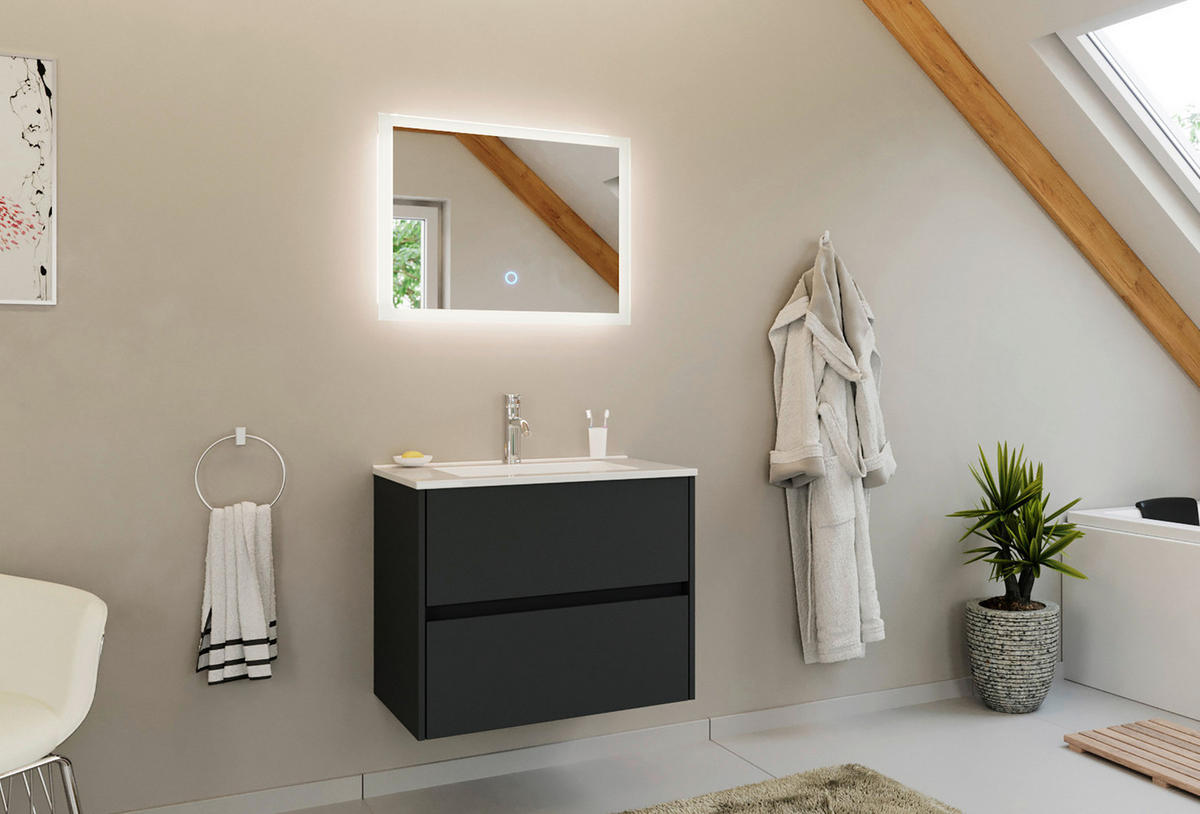 BADEZIMMER 2-teilig  in 70 cm  - Graphitfarben/Weiß, Basics, Keramik/Holzwerkstoff (70cm) - MID.YOU