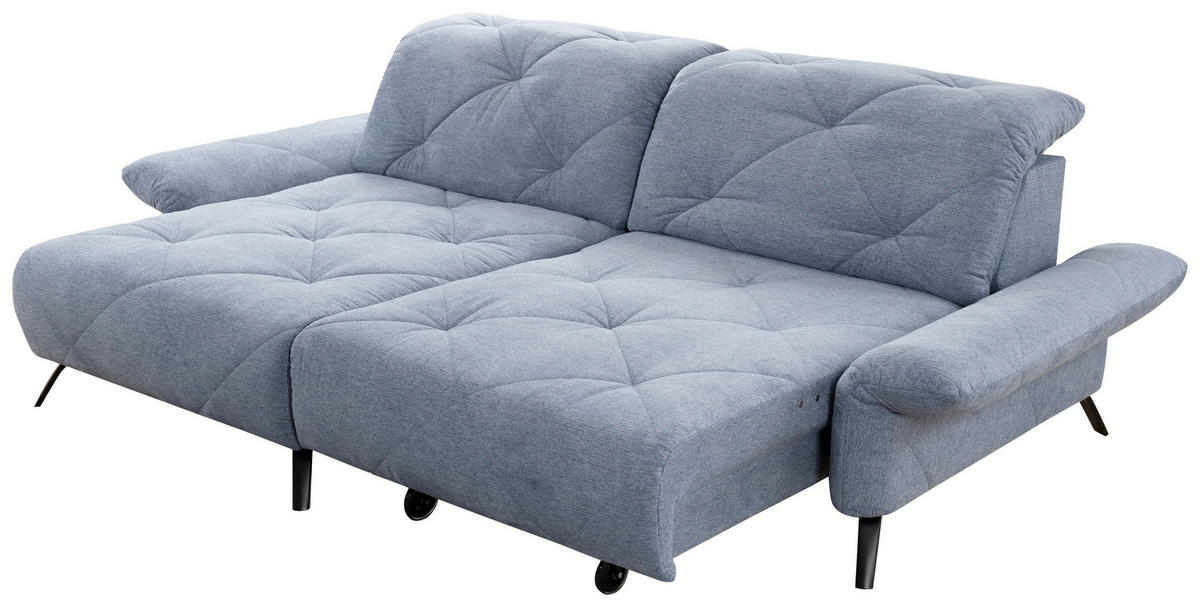 ECKSOFA inkl. Funktionen Blau Webstoff  - Blau/Schwarz, Design, Textil/Metall (173/244cm) - Moderano