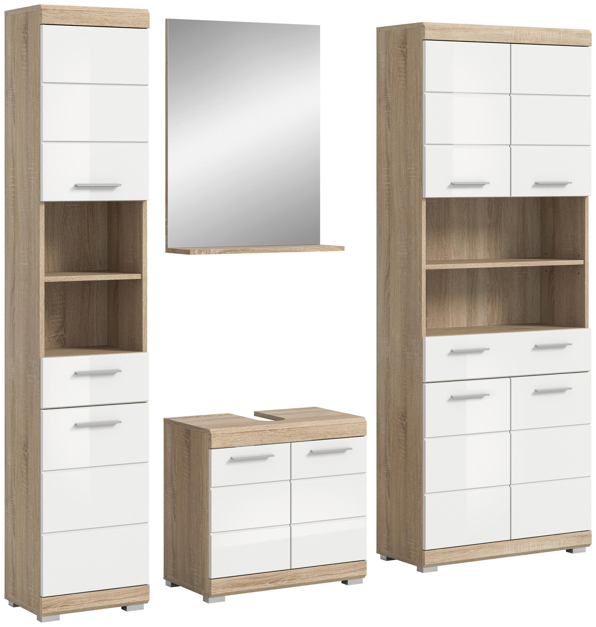 BADEZIMMER 4-teilig  in 171 cm  - Weiß Hochglanz/Silberfarben, MODERN, Glas/Holzwerkstoff (171cm) - MID.YOU