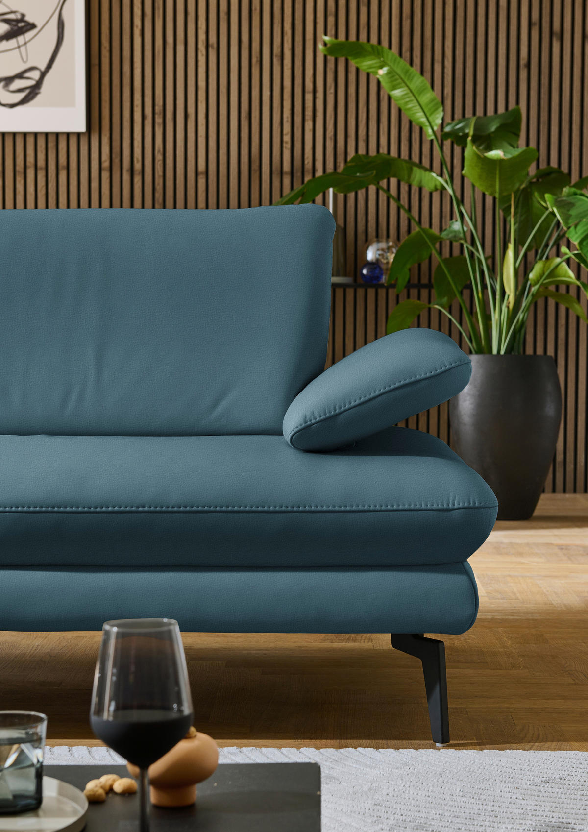 ECKSOFA in Echtleder Blau  - Blau/Schwarz, Design, Leder/Metall (195/308cm) - Dieter Knoll