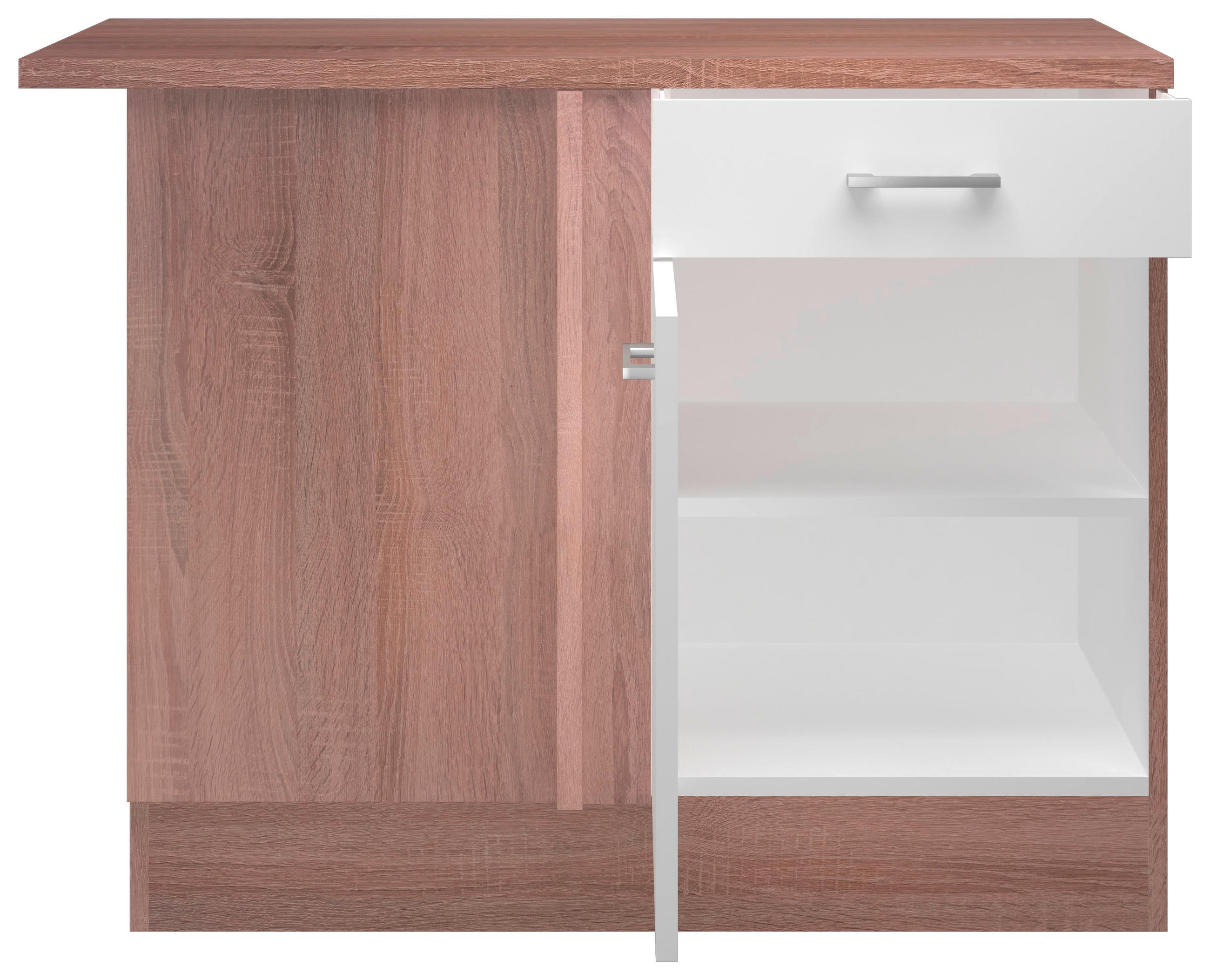 ECKUNTERSCHRANK 110/85/57 cm  in Sonoma Eiche, Weiß  - Alufarben/Weiß, KONVENTIONELL, Holzwerkstoff/Kunststoff (110/85/57cm) - FlexWell