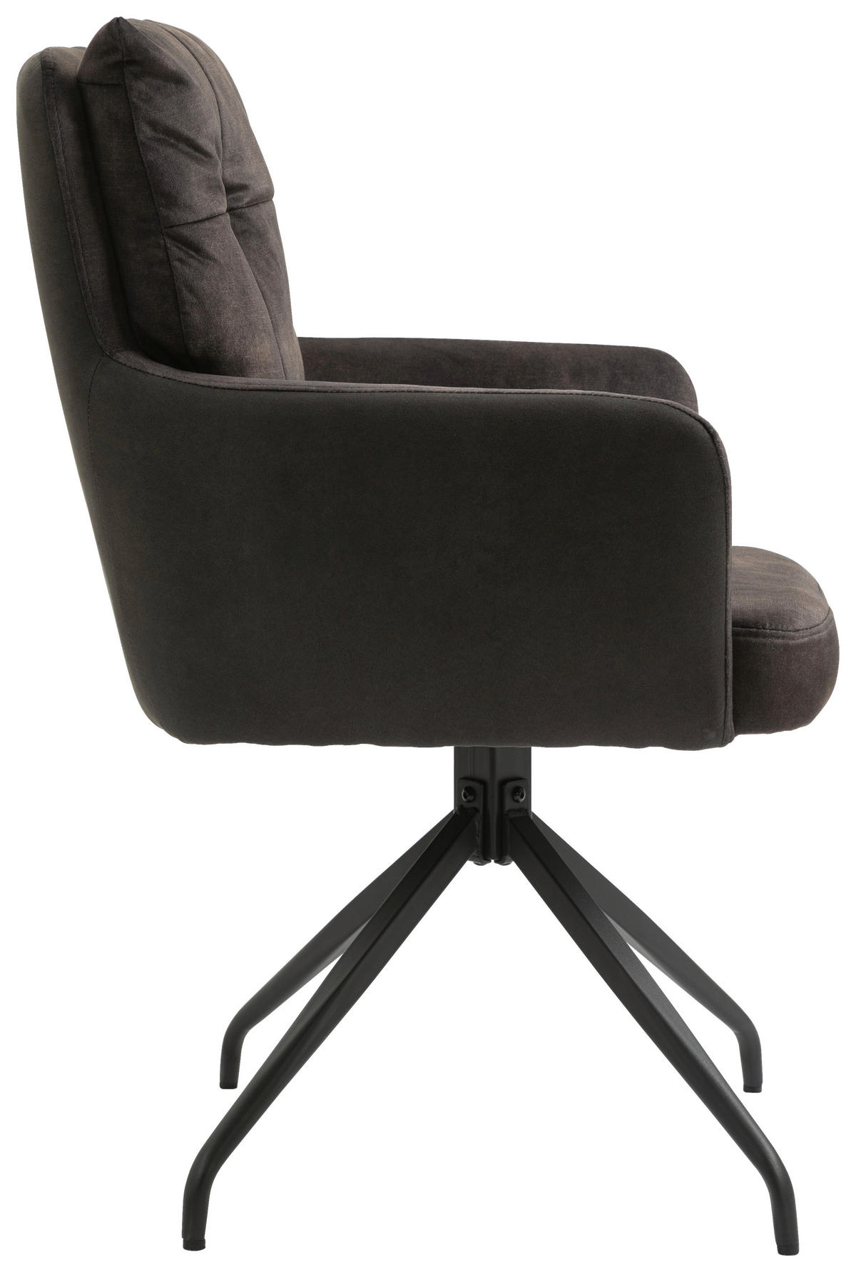 ARMLEHNSTUHL  Sitzfläche 180° drehbar, automatische Rückholfunktion gesteppt  - Dunkelbraun/Schwarz, Design, Textil/Metall (60/92/67cm) - Livetastic