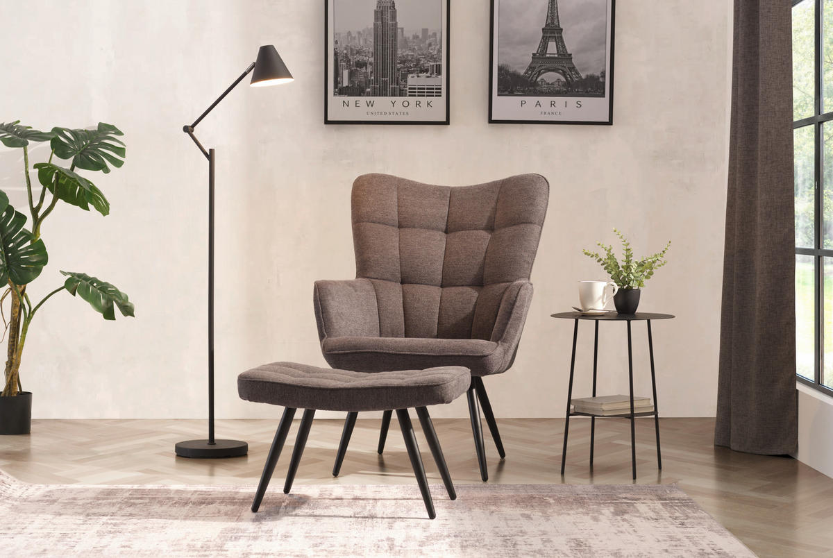 RELAXSESSELSET Metall, Textil Dunkelgrau  - Dunkelgrau/Schwarz, Design, Textil/Metall (68/100/78cm) - Ti'me