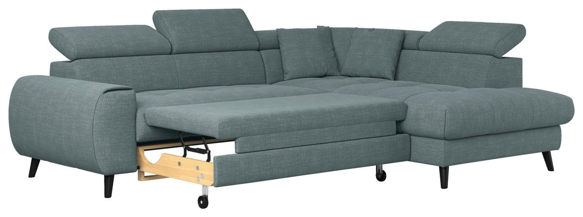 ECKSOFA in Flachgewebe Blau  - Blau/Schwarz, Design, Textil/Metall (246/195cm) - Livetastic