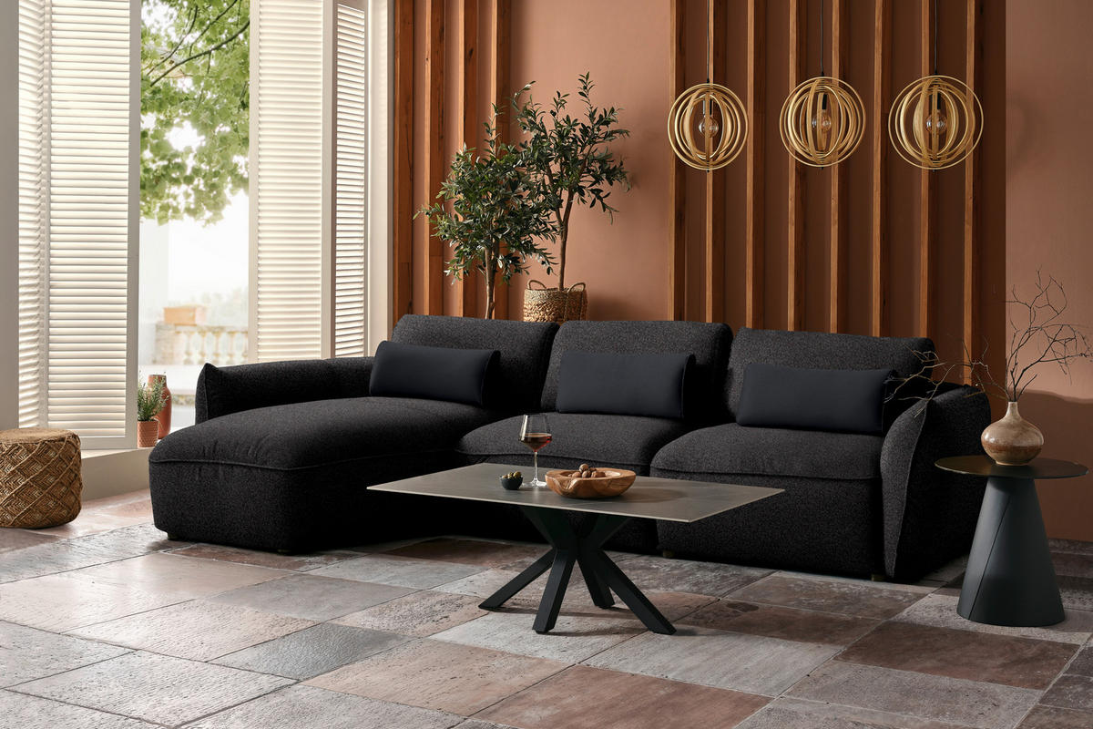 ECKSOFA  in Chenille Schwarz  190/340 cm  - Schwarz, Design, Kunststoff/Textil (190/340cm) - Belluti