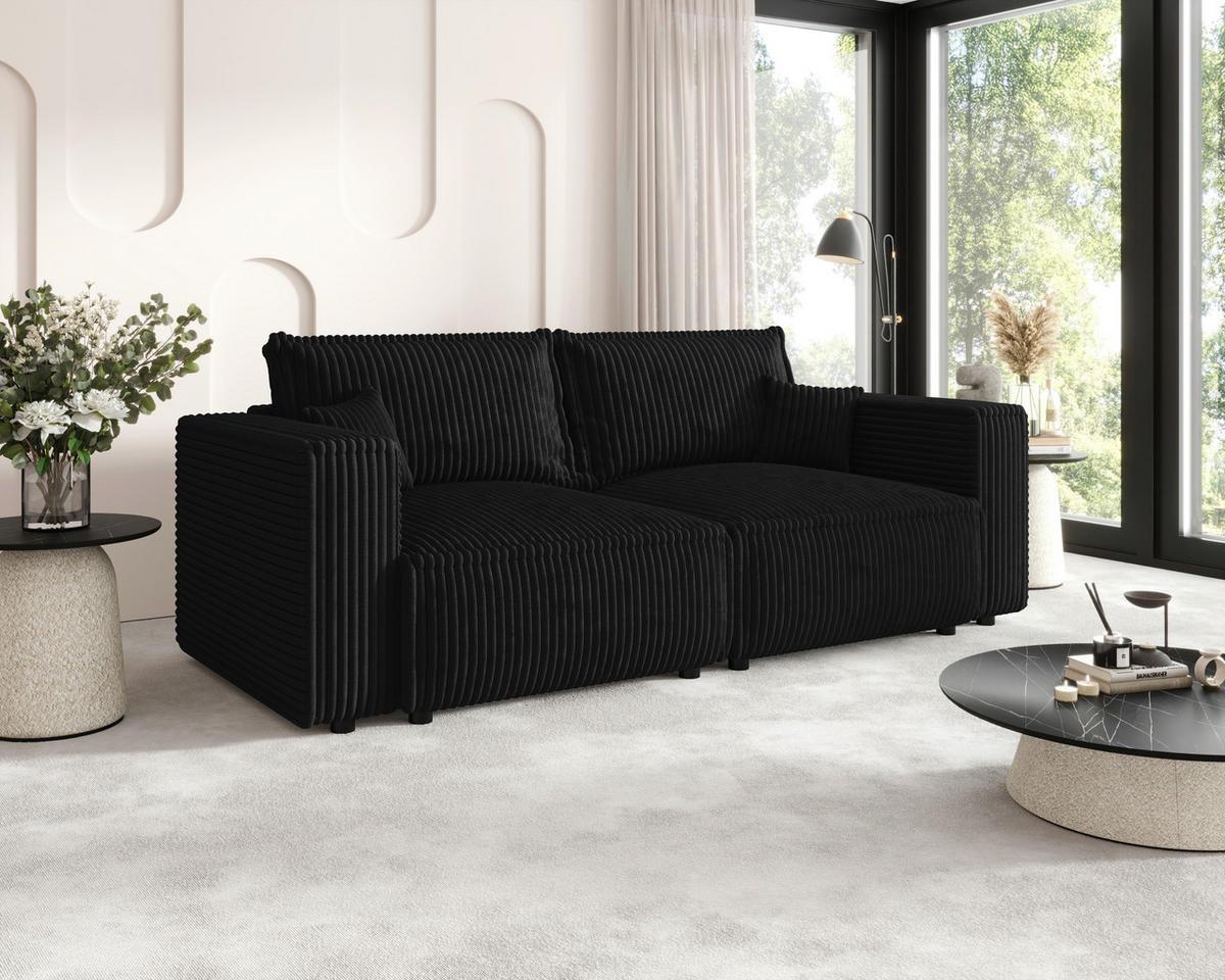 SCHLAFSOFA Cord Anthrazit  inkl. Zierkissen, Bettkasten, Schlaffunktion  - Anthrazit/Schwarz, MODERN, Kunststoff/Textil (250/68/104cm) - Xora