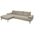 ECKSOFA in Echtleder Ecru  180/310 cm  - Ecru/Schwarz, Design, Leder/Metall (180/310cm) - Dieter Knoll