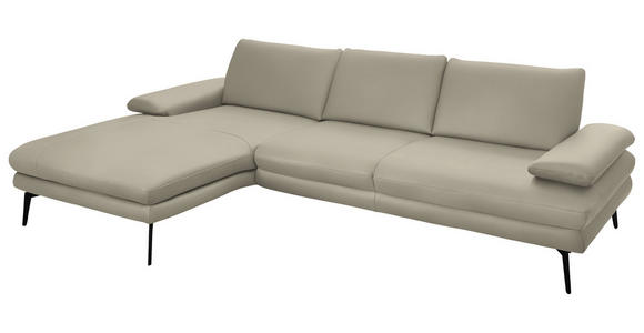 ECKSOFA in Echtleder Ecru 180/310 cm - Ecru/Schwarz, Design, Leder/Metall (180/310cm) - Dieter Knoll