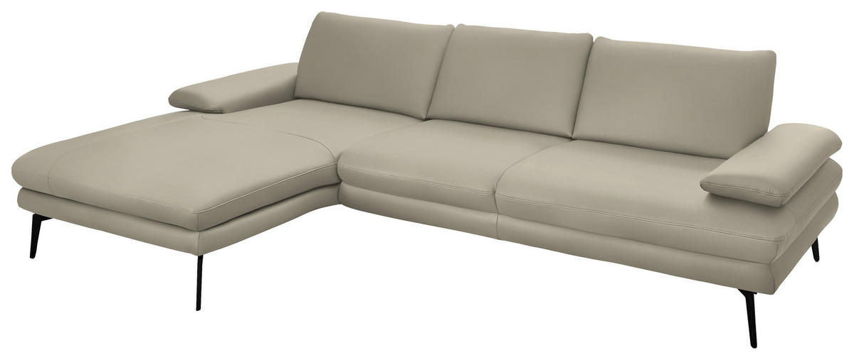 ECKSOFA in Echtleder Ecru  - Ecru/Schwarz, Design, Leder/Metall (180/310cm) - Dieter Knoll