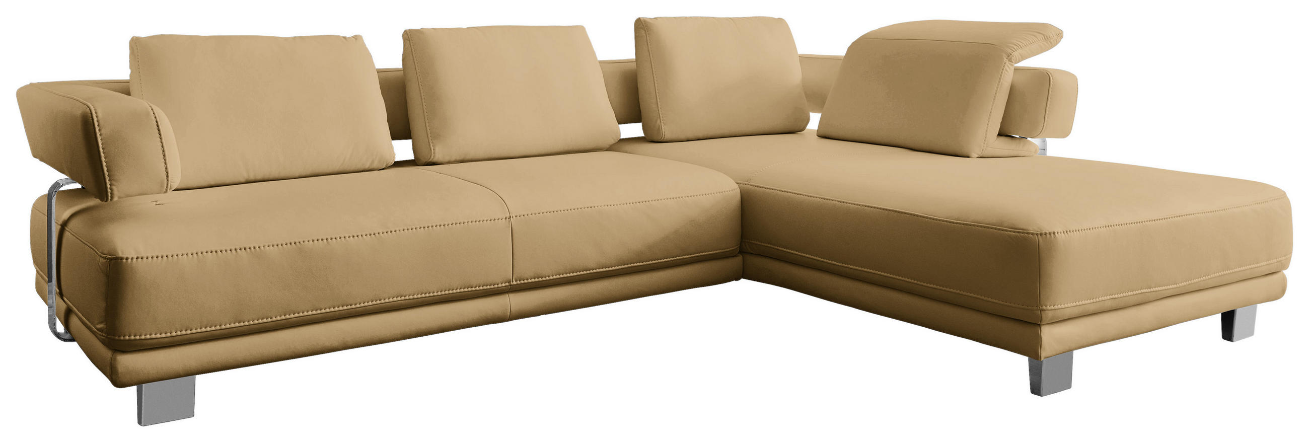 ECKSOFA Currygelb Echtleder - Chromfarben/Currygelb, Natur, Leder/Metall (297/214cm) - Valdera