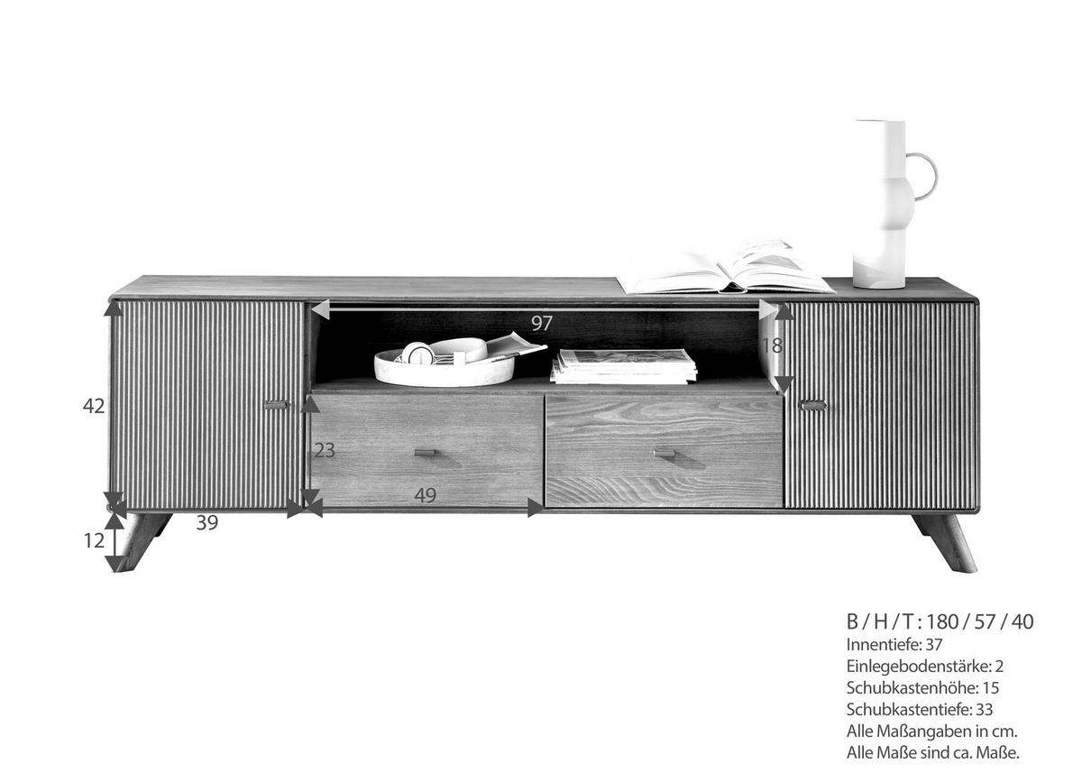 LOWBOARD  in 180/57/40 cm  - Schwarz/Kernbuche, KONVENTIONELL, Holz (180/57/40cm) - Livetastic