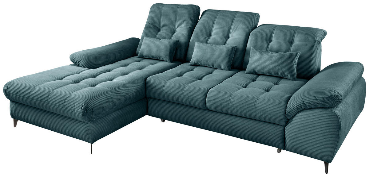 ECKSCHLAFSOFA in Cord Petrol  - Petrol/Schwarz, Modern, Textil/Metall (189/273cm) - Livetastic